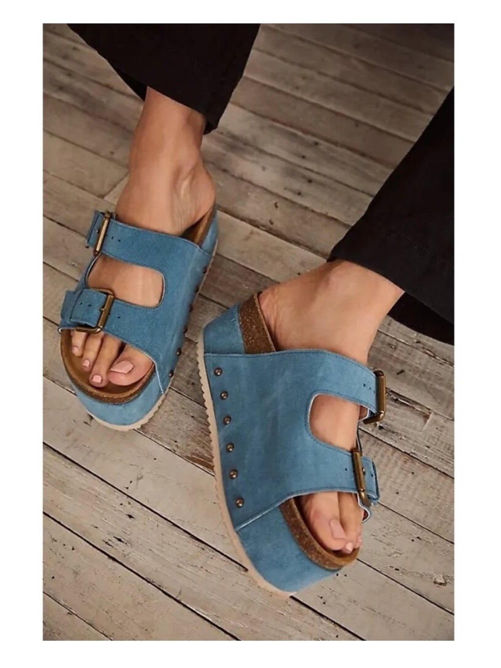 NWOT Free People x Intentionally Blank Blue Suede Platform Sandals Size 40